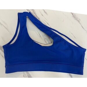 Royal Blue One Shoulder Double Strap Mesh Lined Sports Bra Size M